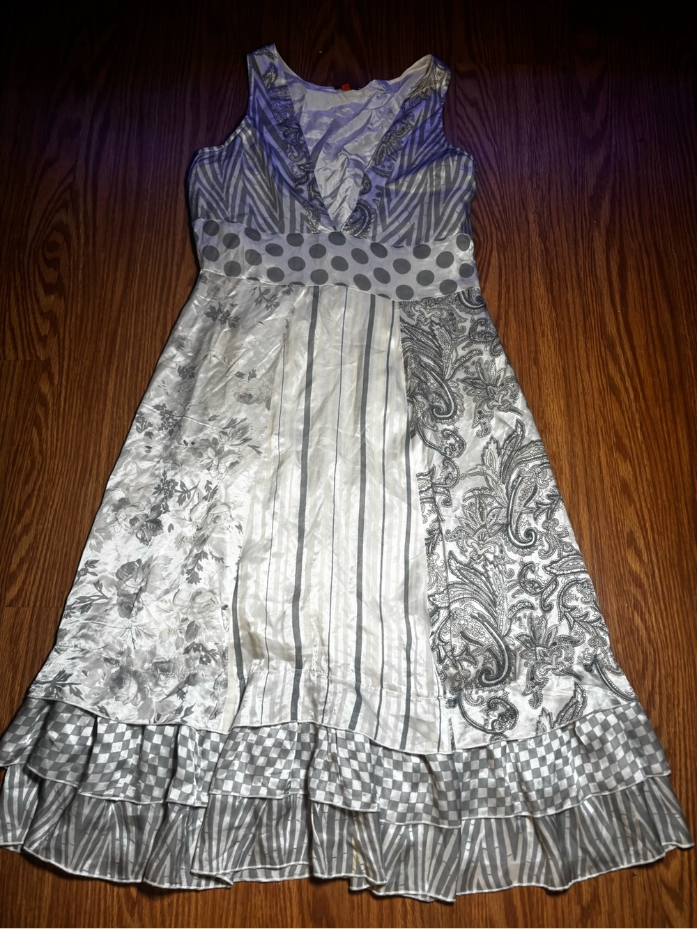 Chan Luu Silver Gray Patchwork Midi Dress